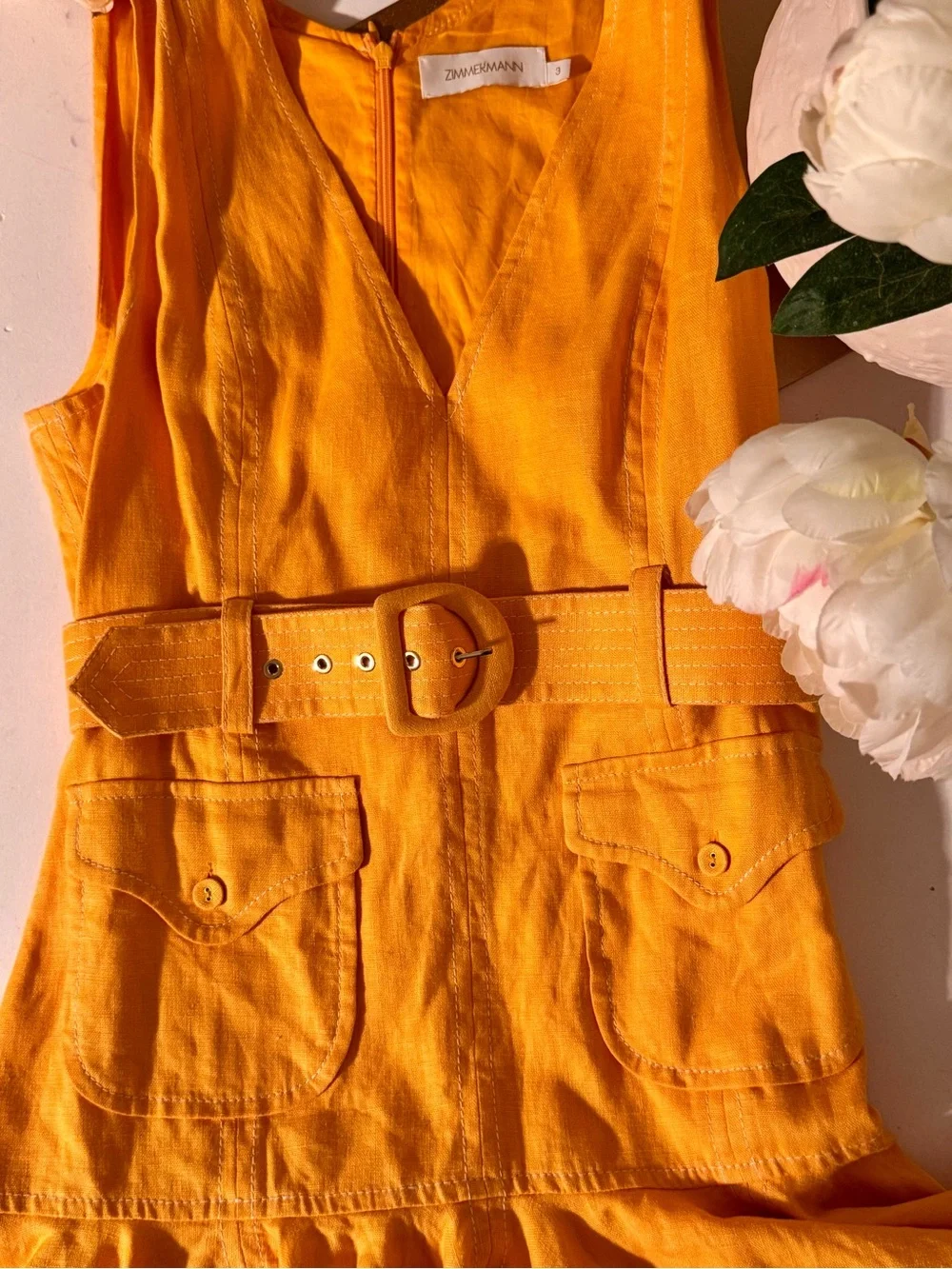 Zimmermann Bright Golden-Orange V-Neck Dress - Picture 12 of 16